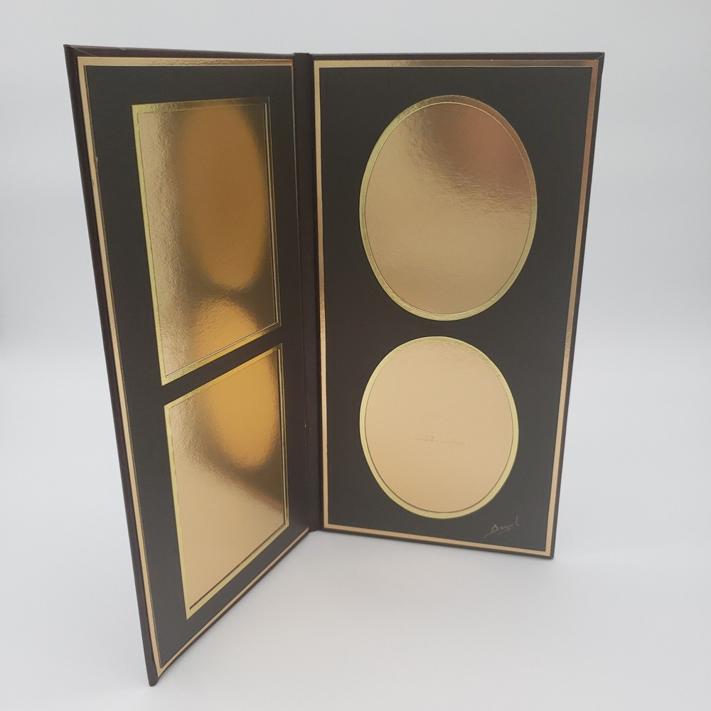 Vintage Brown Faux Leather Folding Multi Photo Frame Gold Trim Easel Stand